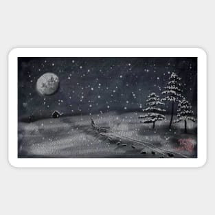 peaceful snowy night chalkboard scene Sticker